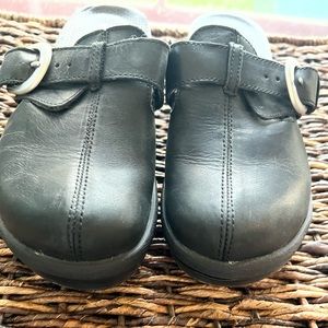 Crocs black slip on clogs /mules  with buckle size 9W